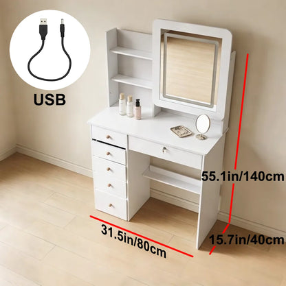 Modern Makeup Vanity Desk with Drawers & Mirror,
