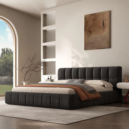Queen Cloud Platform Bed with 38.5-inch Extra-Thick Soft Headboard, Cream