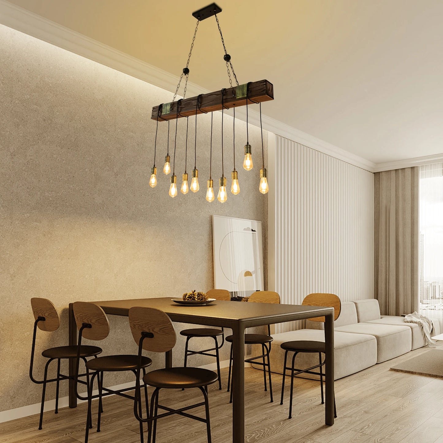 Vintage Wood Ceiling Chandelier Retro Ceiling Lamp Pendant Light