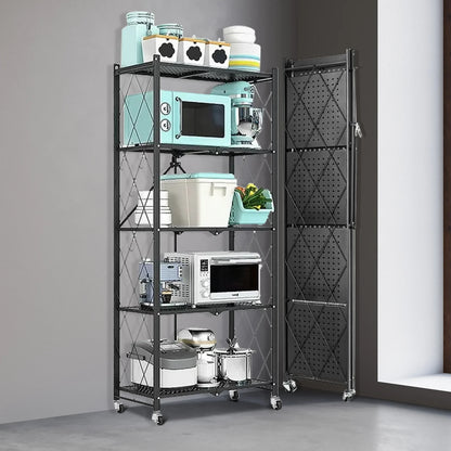 Storage Shelving 5-Tier With Wheel Unit Metal Shelf Adjustable