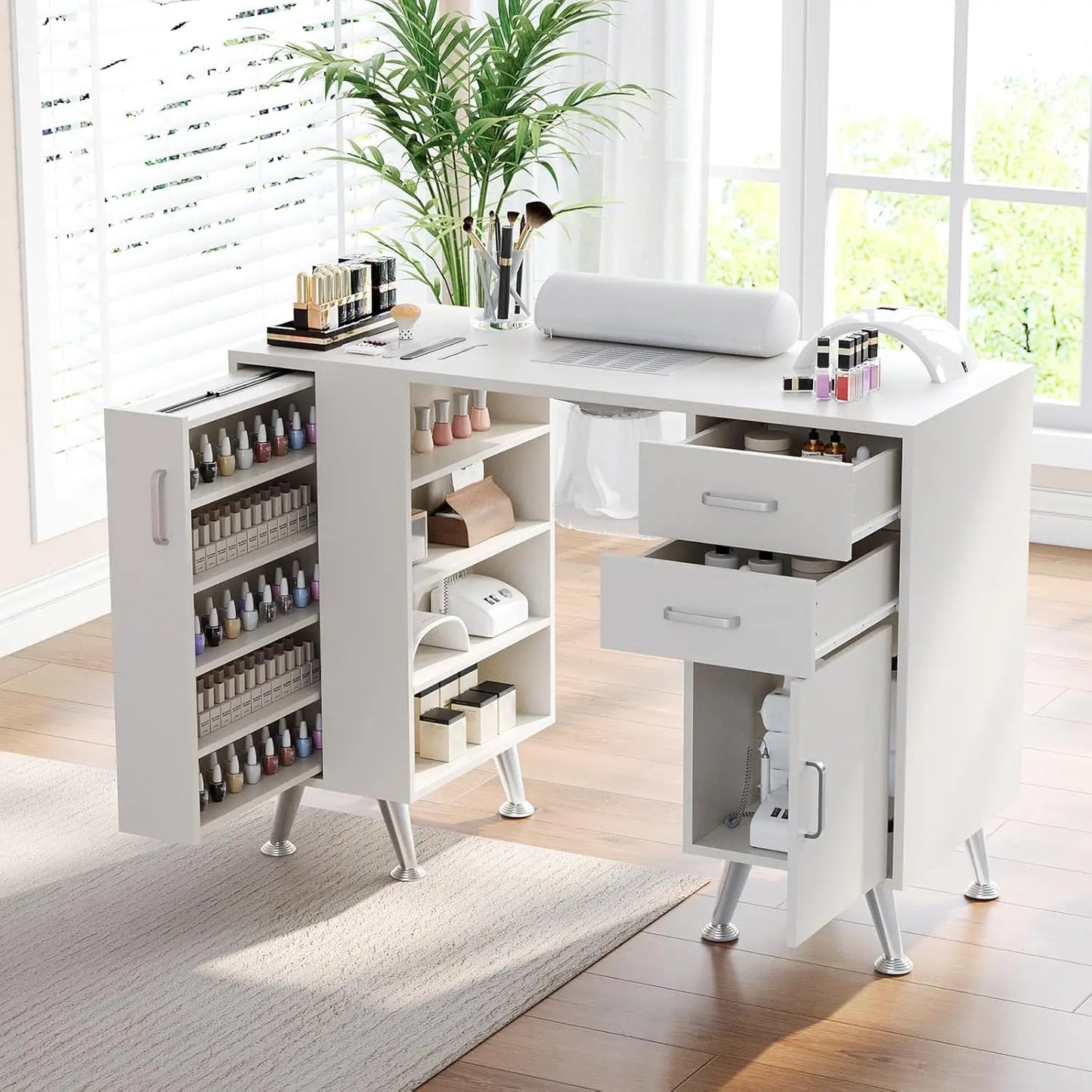 Manicure Table with Electric Dust Collector & Wrist Rest,Storage Cabinet,