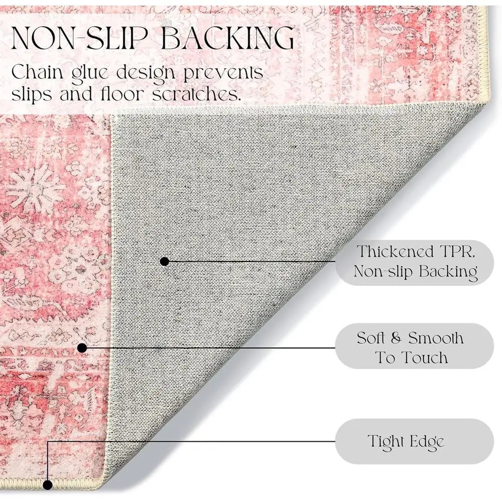 3x5 Feet Washable Bohemian Area Rug Light Pink Floral