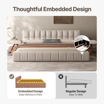 Queen Cloud Platform Bed with 38.5-inch Extra-Thick Soft Headboard, Cream