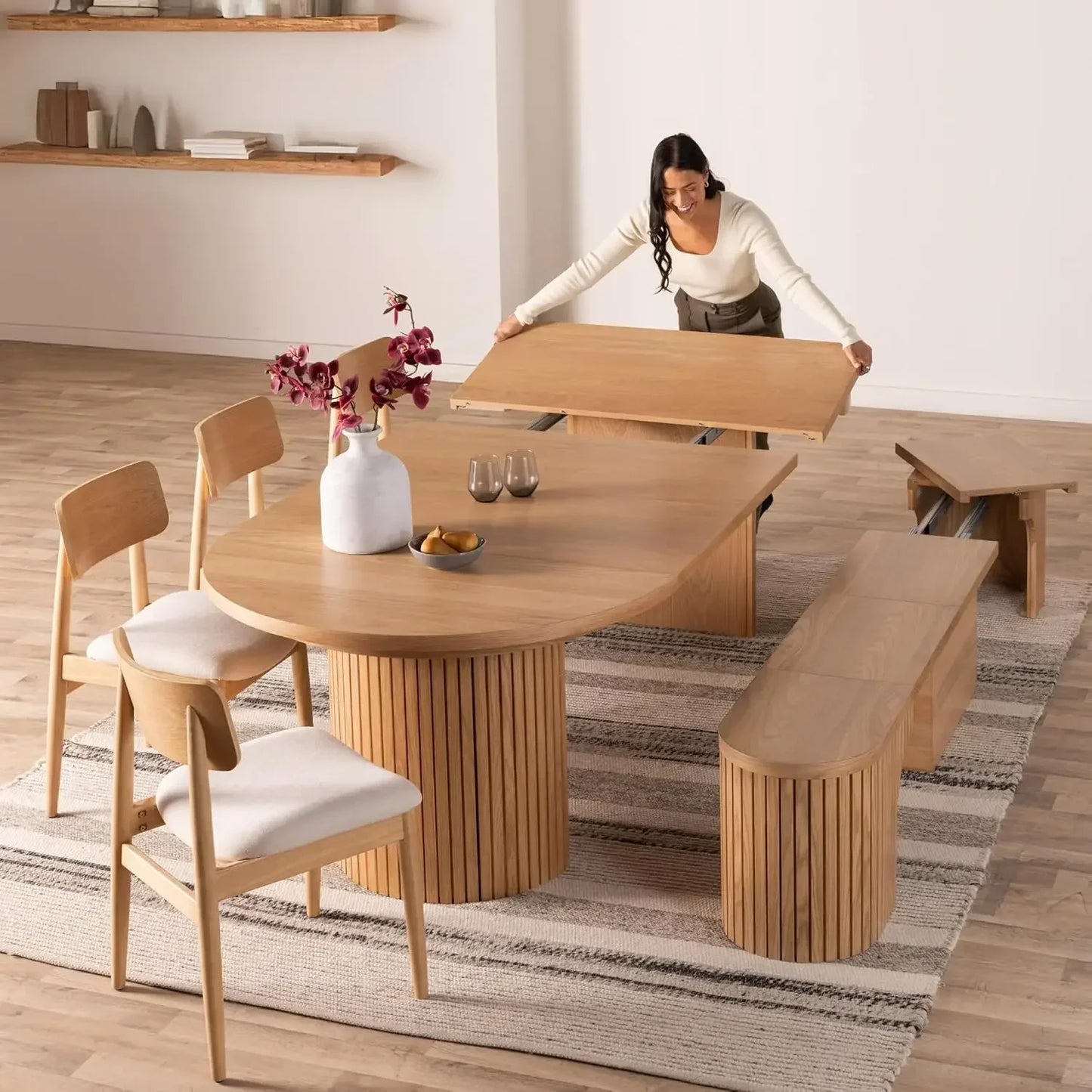 Table Expandable Round Dining Table Set for 4 to 8,