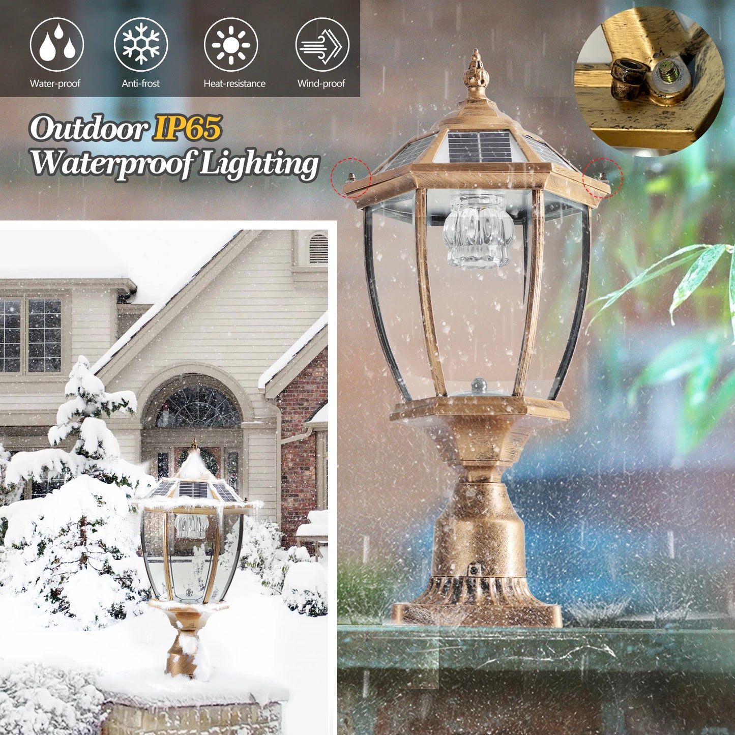 Vintage Solar LED Post Light, Waterproof Outdoor Garden Lamp with Automatic On/Off (2-pack)