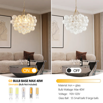 20-Inch Gold Pendant Light Chandelier with Threaded Clear Glass Globe