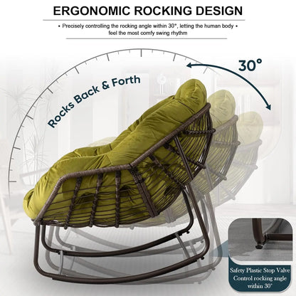 Oversized Rattan Egg Rocking Chair Padded Cushion Indoor Outdoor