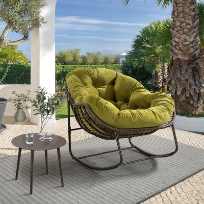Oversized Rattan Egg Rocking Chair Padded Cushion Indoor Outdoor