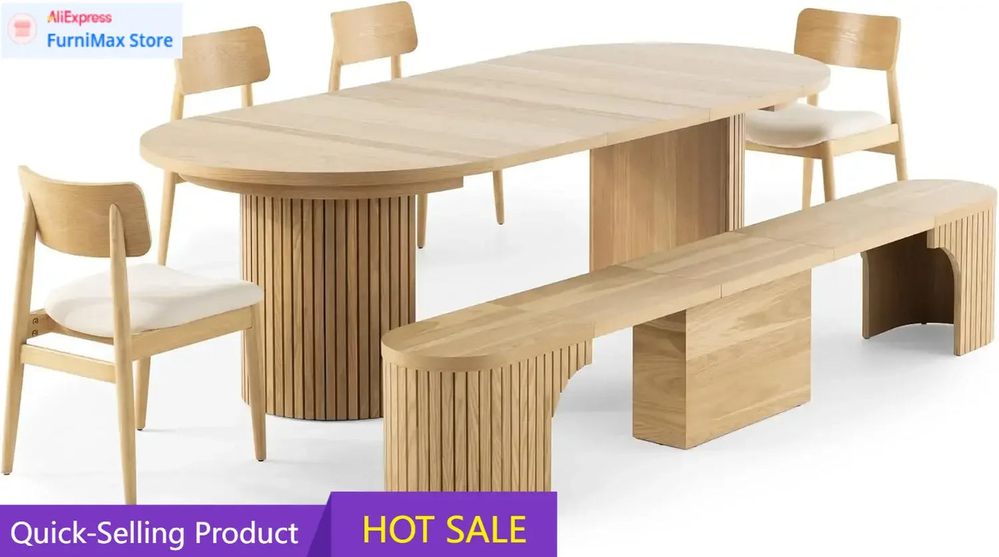 Table Expandable Round Dining Table Set for 4 to 8,