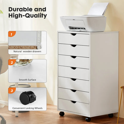 7 Wooden Drawer Rolling Chest Dresser/Nightstand Storage Cabinet
