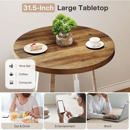 Round Bar Table, 40.2" High Bistro Pub Table with Crossed Metal Legs,