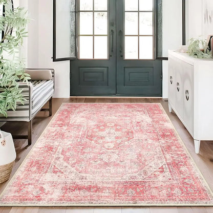 3x5 Feet Washable Bohemian Area Rug Light Pink Floral