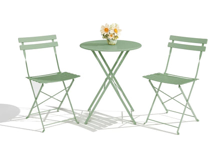 3Pcs Patio Bistro Set, Metal Frame Space-Saving Folding Table and Chairs