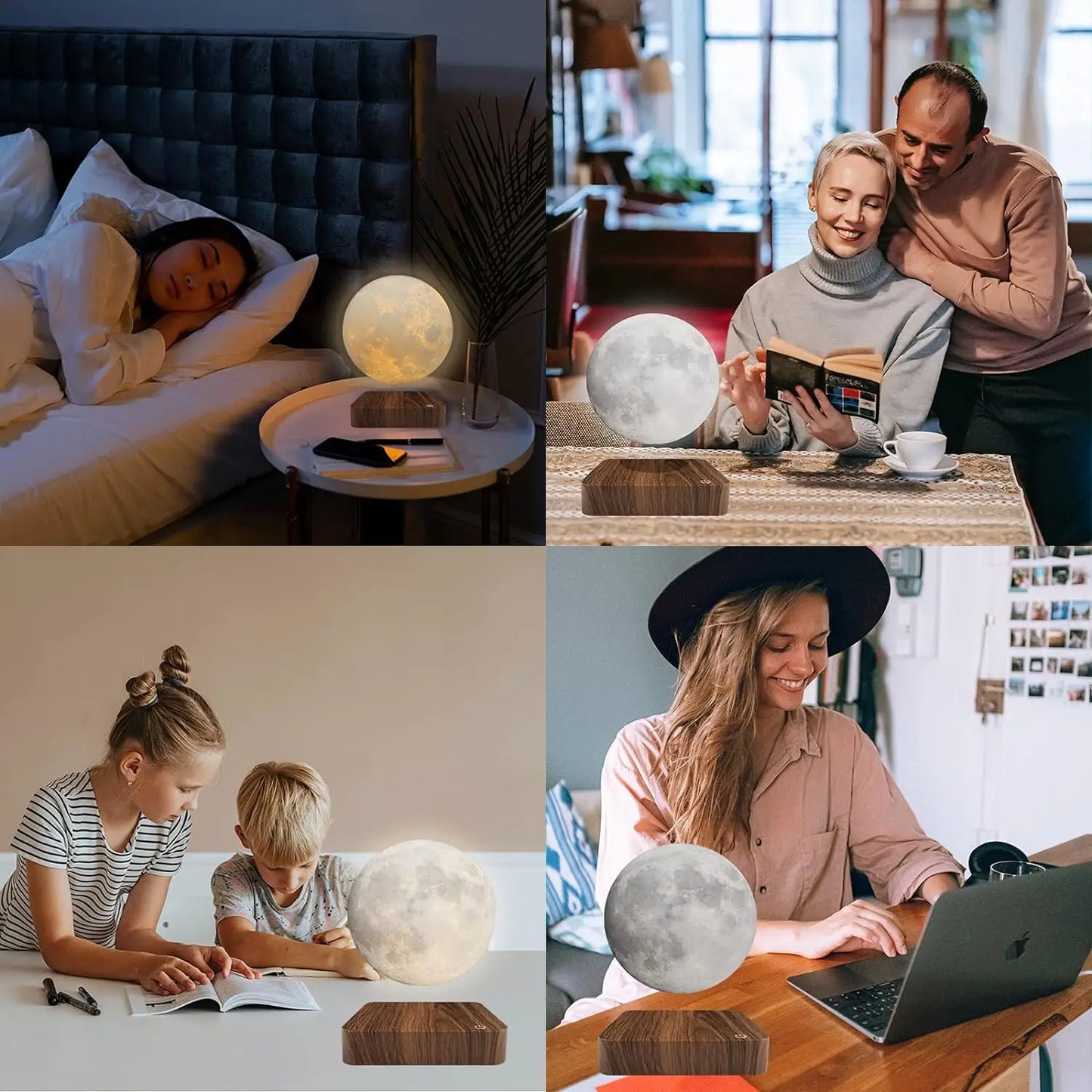 Magnetic Floating Rotating Moon Lamp with Wooden Base,