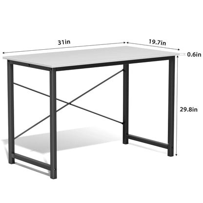 Computer Office Desk Compact Metal Frame Wood Tabletop Easy Assembly