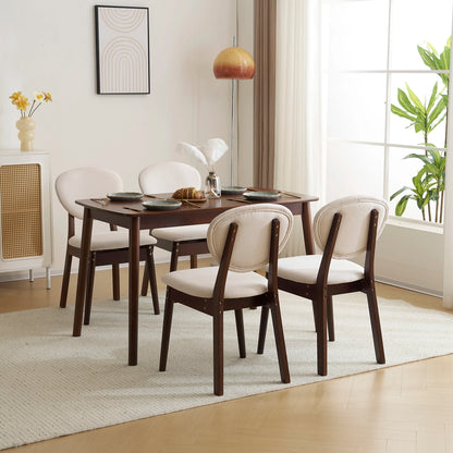 Rubber wood soft back deep walnut dining set beige