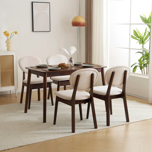 Rubber wood soft back deep walnut dining set beige