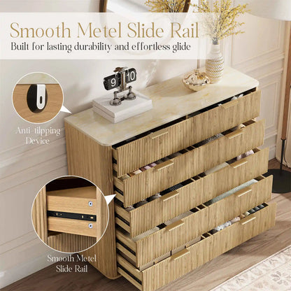 Tall 10 Drawer Storage Cabinet/Dresser 39.3in Fluted Organizer, Beige