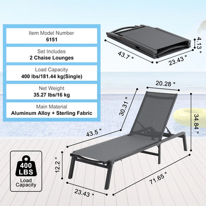 Chaise Lounge Chair Outdoor Aluminum Folding Pool Lounge Recliner