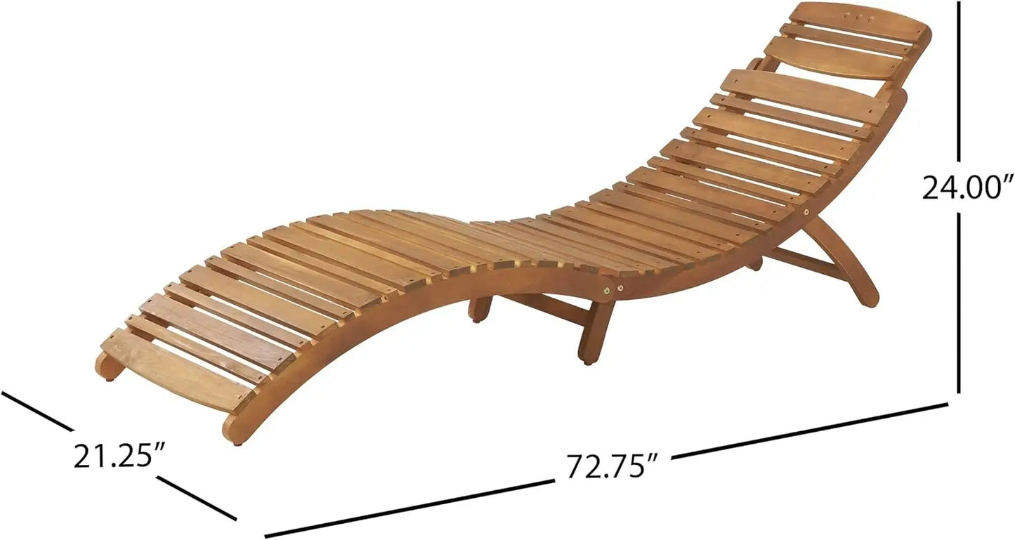 Natural Yellow Wood Outdoor Chaise Lounge Set, 2-Piece Folding