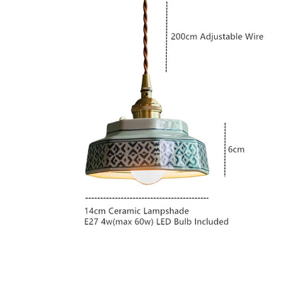 Vintage LED Pendant Light Freehand Painting Ceramic Copper