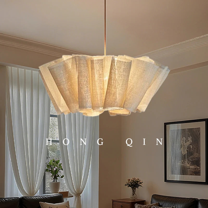 Wabi Sabi Chandelier Handmade Fabric LED Pendant Lights Vintage