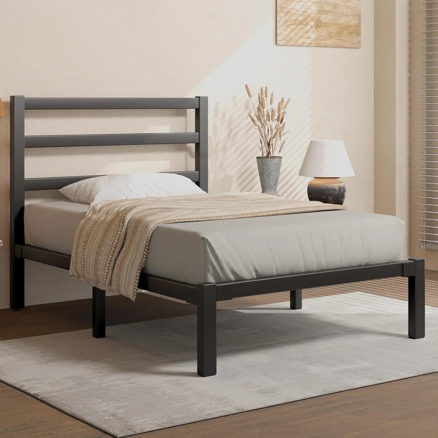 Bed Frame, Metal Platform with Headboard, Mattress Foundation