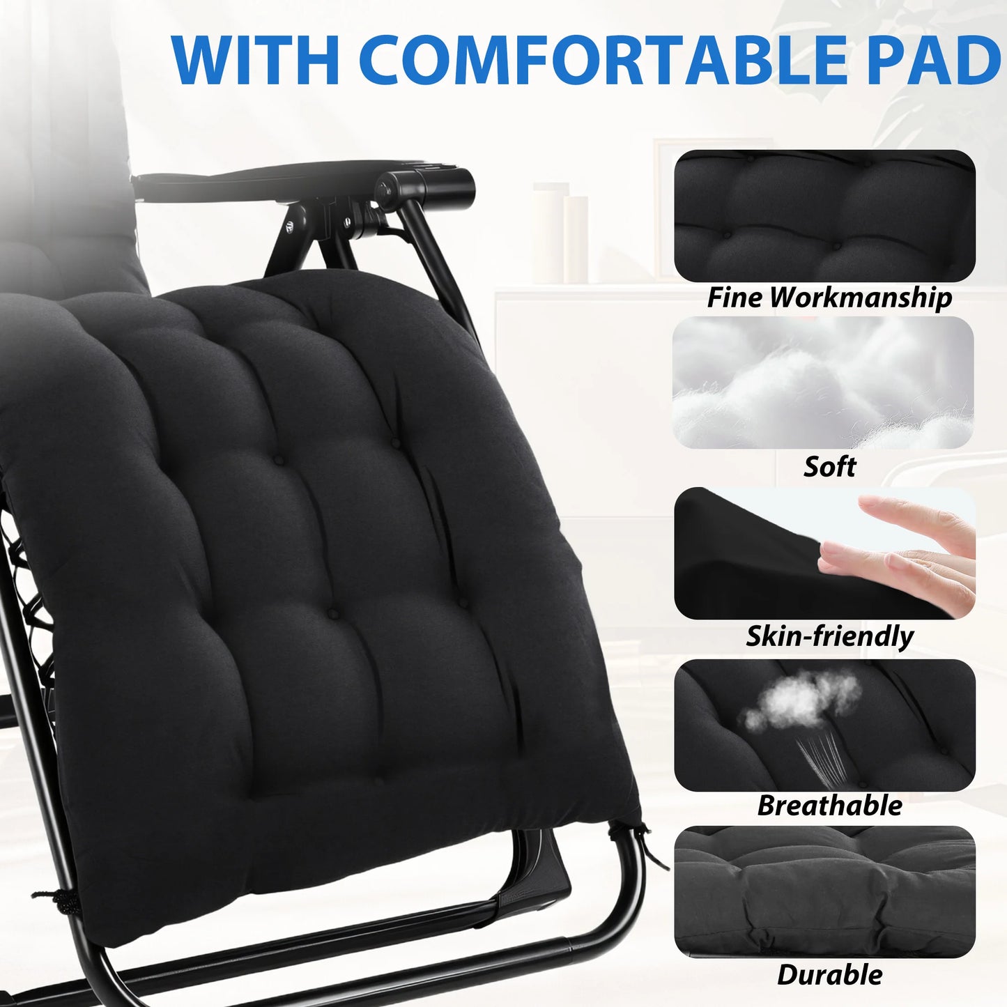 Zero Gravity Cushioned Lounge Chair Outdoor Folding Padded Cup Holder