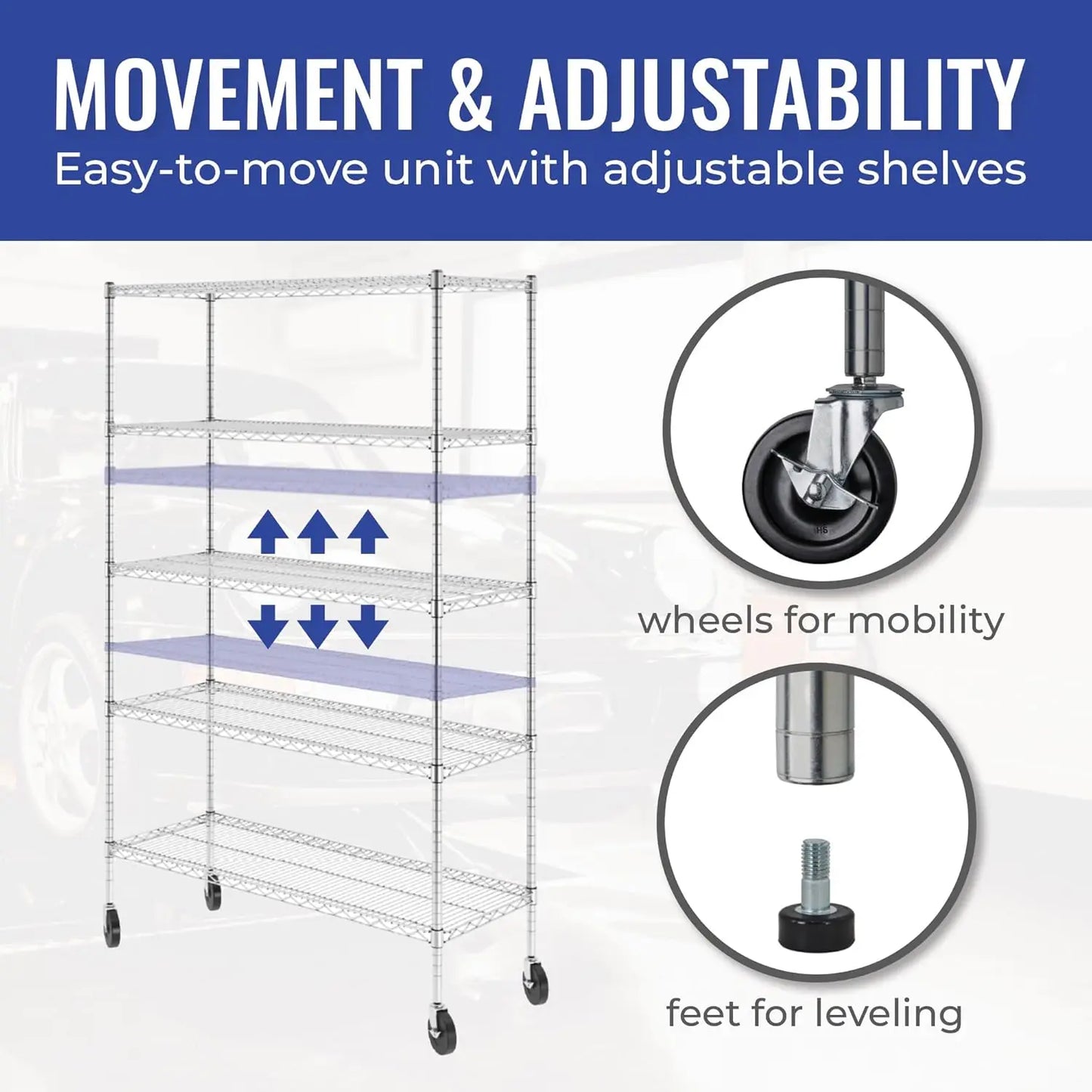 Storage Shelves, Zinc, Heavy Duty Steel Wire Unit with Wheels
