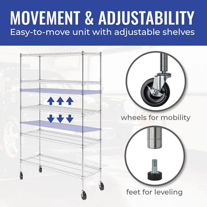 Storage Shelves, Zinc, Heavy Duty Steel Wire Unit with Wheels