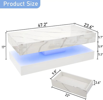 Modern Double-Layer Coffee Table with LED lights, 2 Storage Drawers
