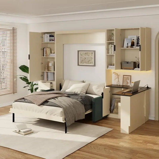 Queen Murphy Bed with Hydraulic Storage, Sofa, LED/USB
