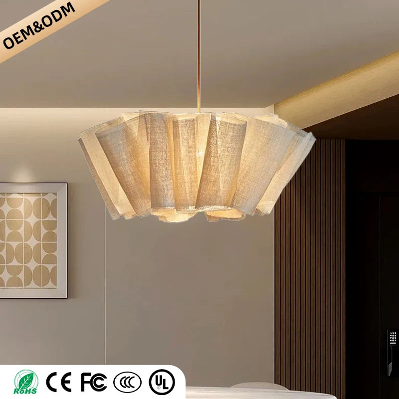 Wabi Sabi Chandelier Handmade Fabric LED Pendant Lights Vintage