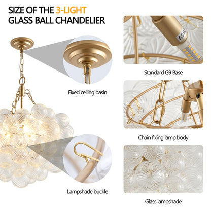 20-Inch Gold Pendant Light Chandelier with Threaded Clear Glass Globe