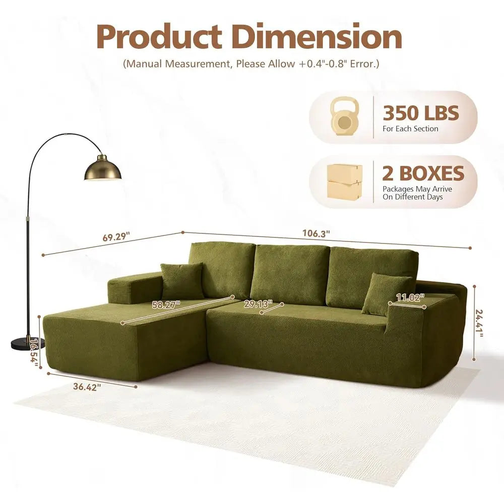Modern Sleeper Sofa in Green, Minimalist Design with Deep Comfort