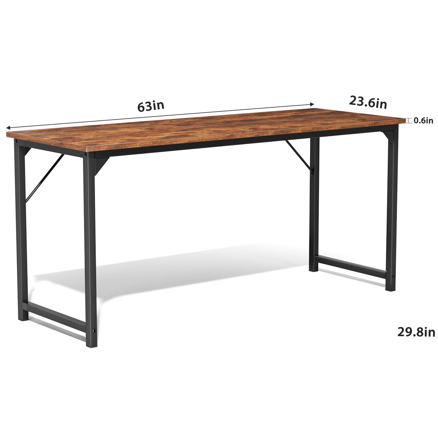 Computer Office Desk Compact Metal Frame Wood Tabletop Easy Assembly