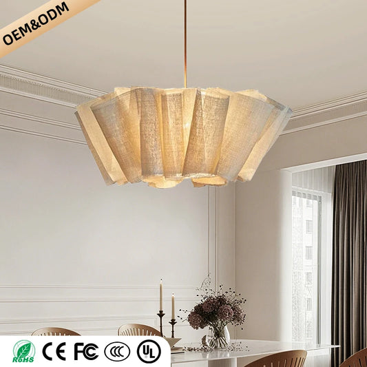Wabi Sabi Chandelier Handmade Fabric LED Pendant Lights Vintage