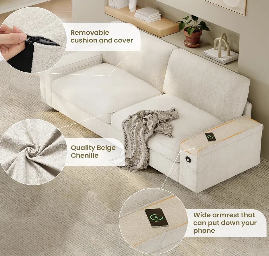 Extra Deep Seats, Oversized Loveseat Sofa with Storage/2 USB Charging