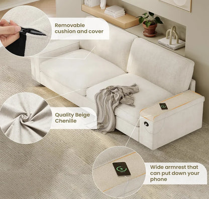 Extra Deep Seats, Oversized Loveseat Sofa with Storage/2 USB Charging