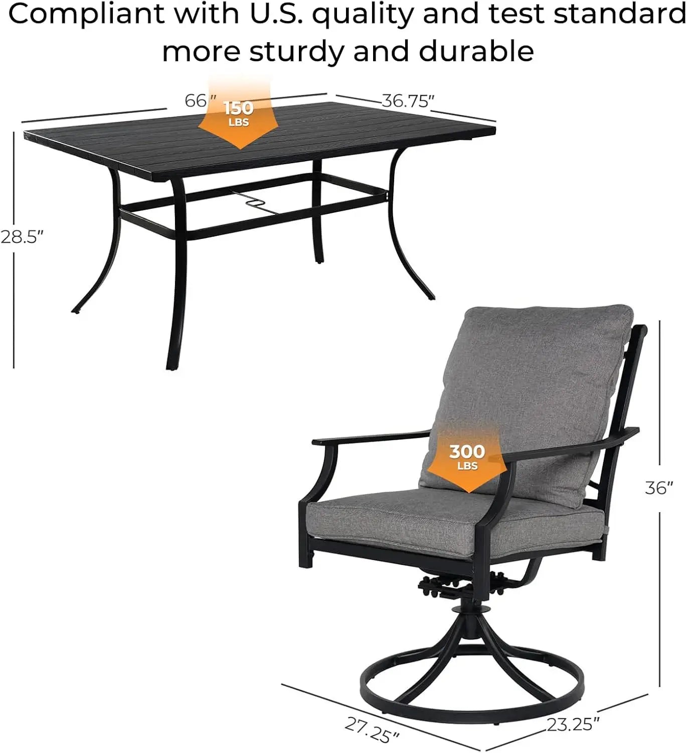 7-Piece Patio Dining Set for 6, Outdoor Swivel Chairs with Olefin Cushions