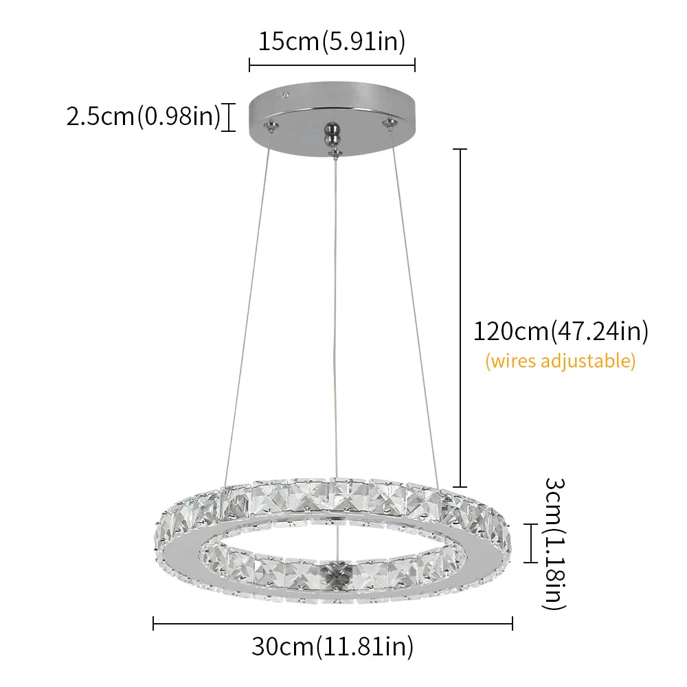 Modern Led  Pendant Light Luxury Crystal Rings Dimmable Chandelier
