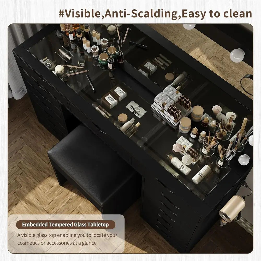 LED-Illuminated Makeup Desk with Adjustable Lighting,