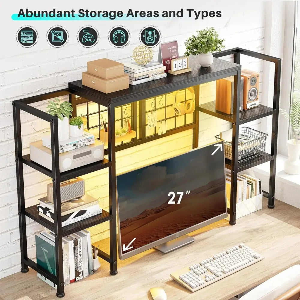 Desk Shelf with LED Light Strip, Adjustable 45.1" Desk Hutch