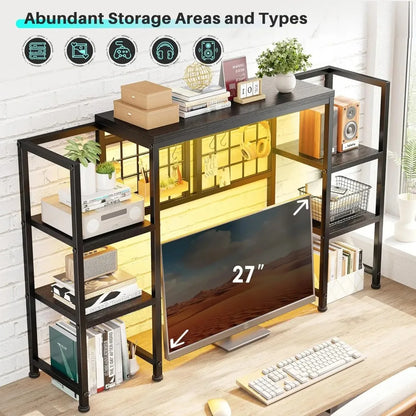 Desk Shelf with LED Light Strip, Adjustable 45.1" Desk Hutch