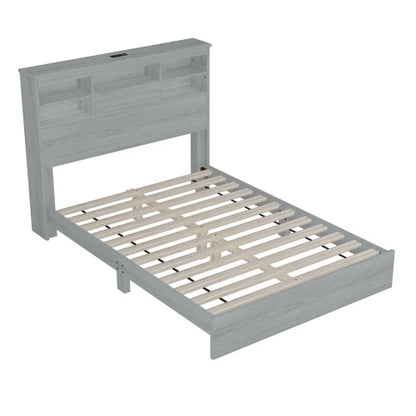 4-Pieces Queen Vintage Wooden Bed Frame with 2 Nightstands