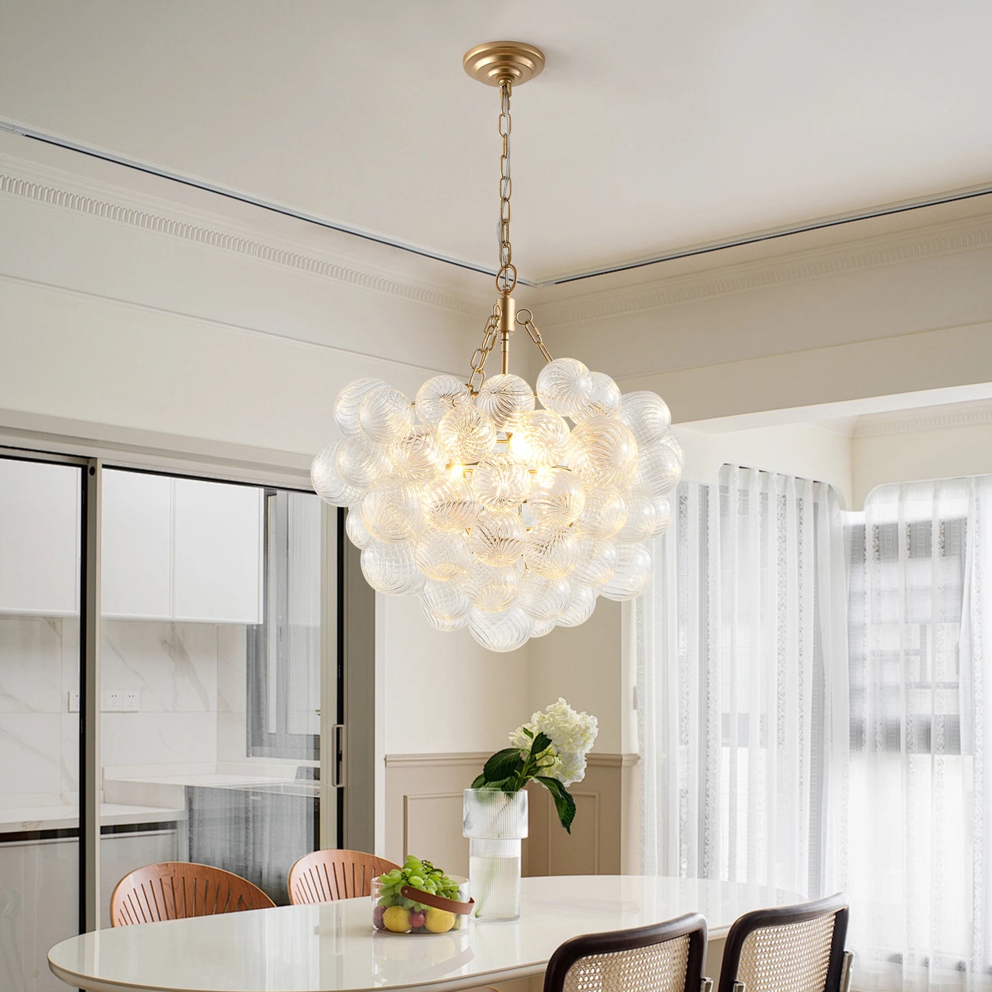 20-Inch Gold Pendant Light Chandelier with Threaded Clear Glass Globe