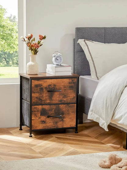 Nightstand Bedside Storage  2 Fabric Drawers Cabinet Furniture
