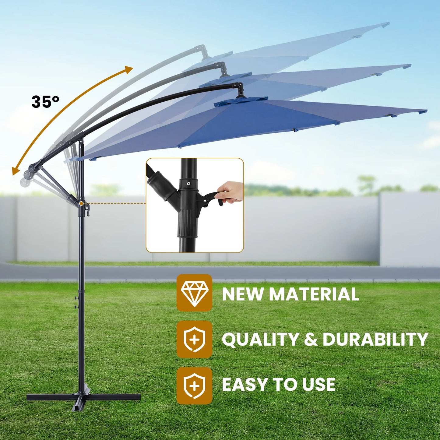 10FT Outdoor Patio Umbrella Hanging Cantilever with Easy Tilt Adjustment UV