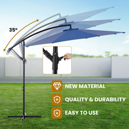 10FT Outdoor Patio Umbrella Hanging Cantilever with Easy Tilt Adjustment UV