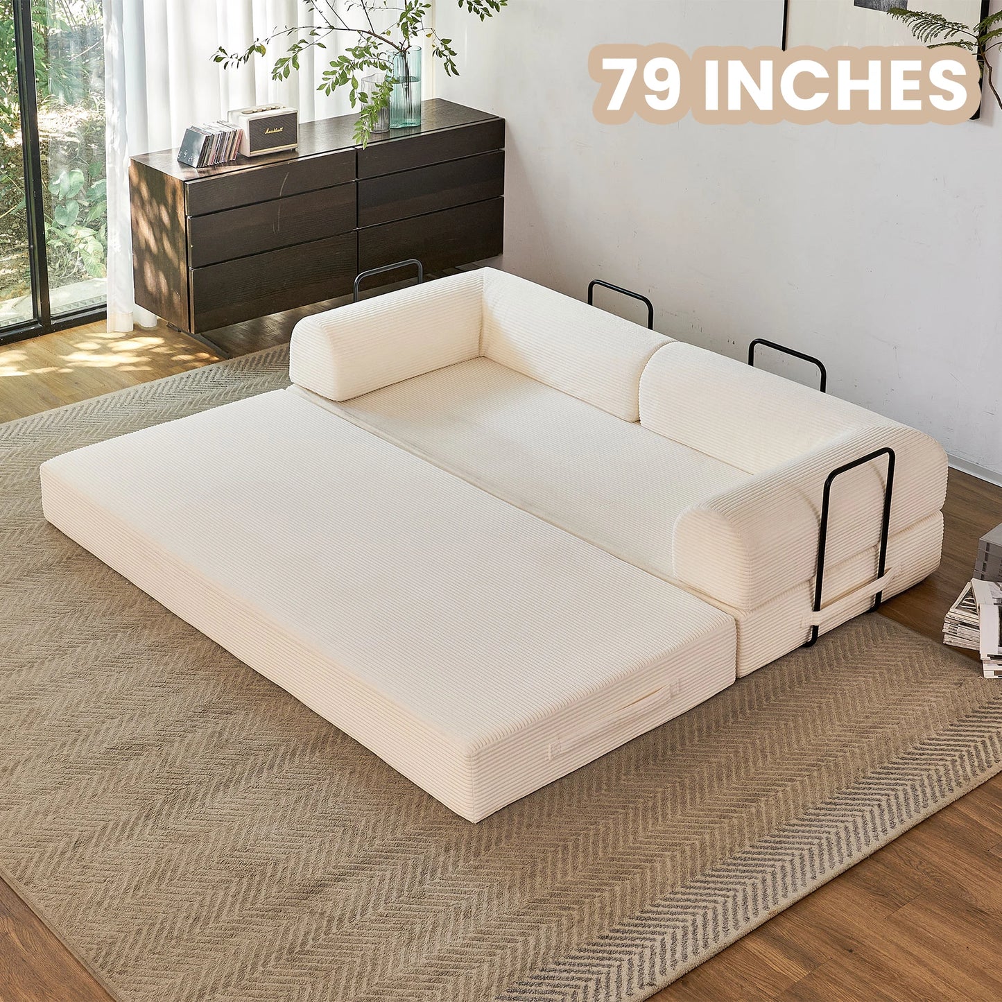 79'' Boneless Couch Foldable Convertible Futon Sleeper Sofa Bed
